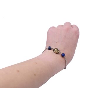 Bracelet chaîne avec sodalite et feuilles dorées et cuivré