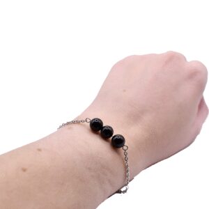 Bracelet chaîne avec 3 perles d'obsidienne œil céleste