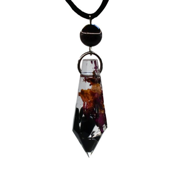 Collier ras du cou avec pendentif en obsidienne et pétale de rose