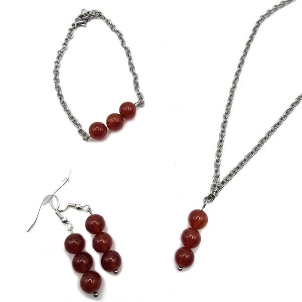 Boucle d'oreille avec 3 perle de cornaline – Image 2